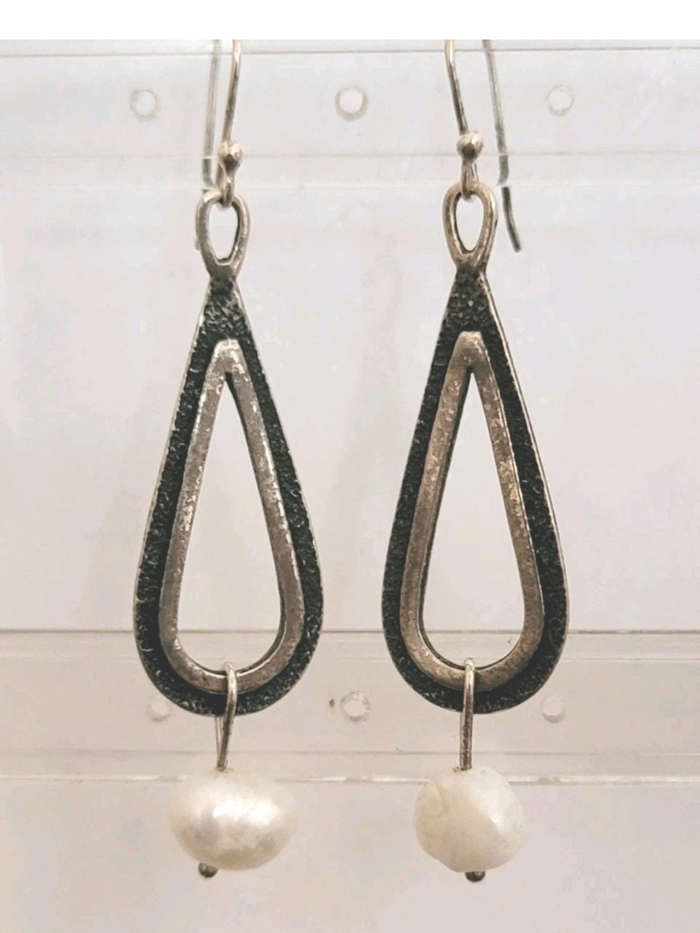 Silpada Oxidized Sterling Silver Teardrop Earrings with White Pearl Drops